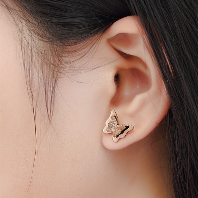 South Korea butterfly 18 k rose gold earrings female temperament contracted allergy free joker, Japanese, Korean, valentine's day gift earrings