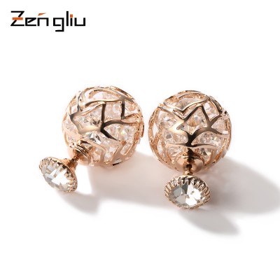 South Korea's double stud earrings Women before and after the plating rose gold earrings, Japan and South Korea version of temperament eardrop size before and after the earrings