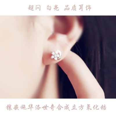 Treasure the love with zirconium swarovski earrings contracted South Korea female temperament of 925 silver students earrings allergy free personality