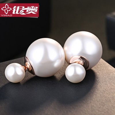 S925 silver ornament double-sided mother-of-pearl female size studs earrings stud earrings fashion temperament of South Korea