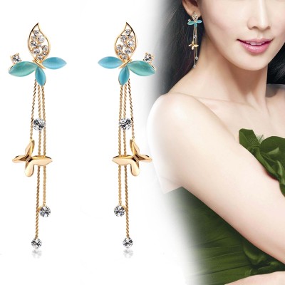 Ear clip without ear pierced woman adornment tassel earrings Korea eardrop fashionable OL temperament lady butterfly long earrings