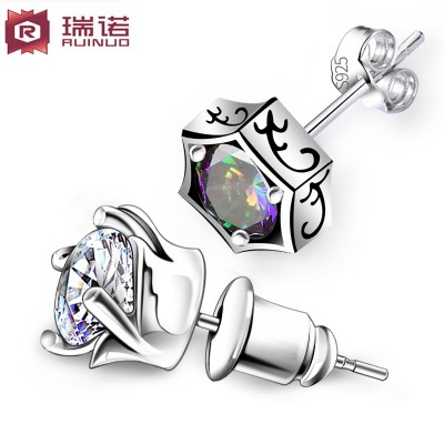 925 pure silver black men stud earrings Han edition men's singles only earring female personality, Japan and South Korea