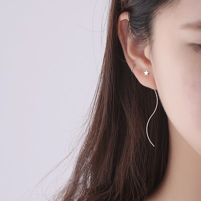 South Korea tassel stars S925 silver earrings ears line female long contracted temperament pendant earrings pendants hipster personality