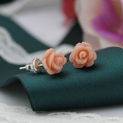 99 sterling silver earrings Female temperament huai earrings, Japan and South Korea contracted ear ding Red roses allergy free earrings