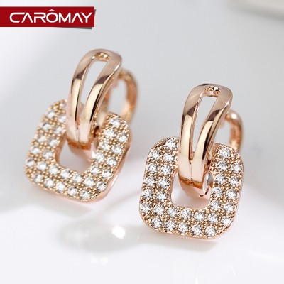 Lome jewelry square crystal rose gold plated ear clip earrings with female south Korean fashion temperament melting decorative earring
