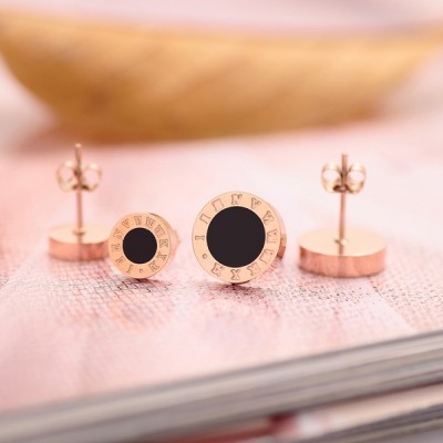 Han edition black tide restoring ancient ways men rose gold earrings titanium steel Korean Roman numerals female lovers only earrings