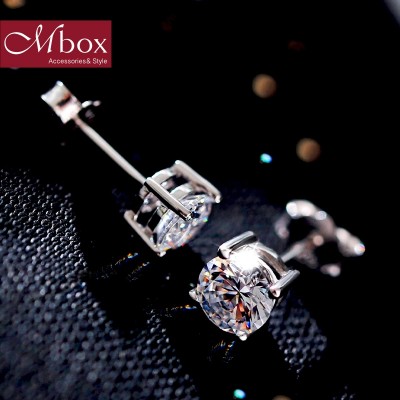 Mbox stud earrings temperament women in South Korea version of swarovski S925 silver inlay zircon contracted stud earrings earrings