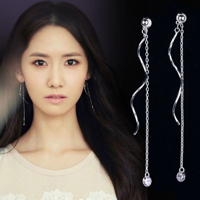 S925 silver wave tassel earrings female long ear wire eardrop fair maiden temperament Han Guoer nail pendant hipster personality