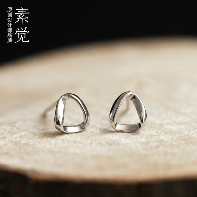 Grain sleep original manual 925 silver female personality South Korea simple stud earrings earrings earrings valentine's day gift