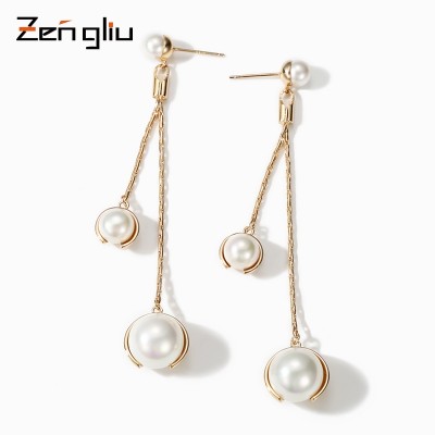 Han edition imitation pearl earrings ear wire Female temperament of long pendant Korean air earrings products tassels eardrop personality