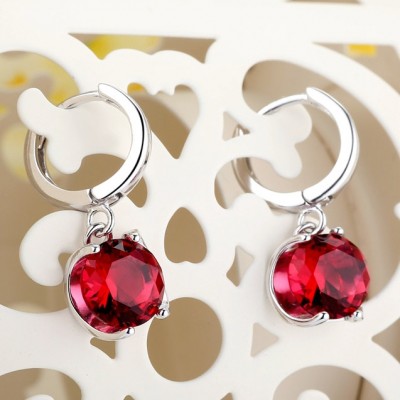 BaiRui emperor silver earrings female temperament long red amethyst earrings product synthesis Korea valentine's day present for his girlfriend