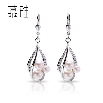 Mu, 925 silver earrings female temperament with natural freshwater pearls, Japan and long ear clip do not fade silver earrings