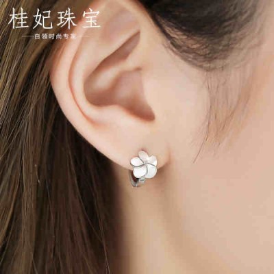 Earrings ear clip female temperament South Korea contracted silver earrings personality flower earrings 925 tremella circle is small