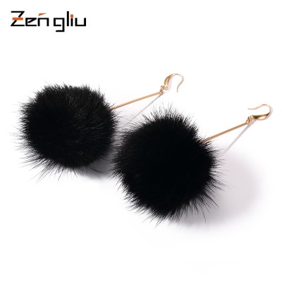 South Korean badminton ball earrings long eardrop female temperament black maomao ears hang act the role ofing is tasted in Europe and the exaggerated personality earrings
