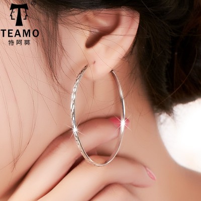 925 tremella circle round silver jewelry earring eardrop Korea vogue female personality big exaggerated contracted temperament