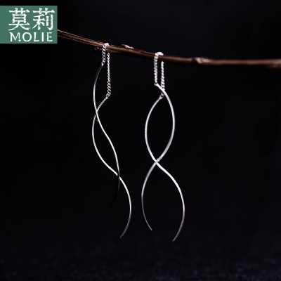 Molly s925 tremella line long designer earrings female temperament of silk sash eardrop tassel earrings stud earrings ears chain