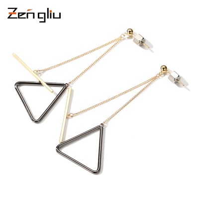 Europe and the United States contracted triangle geometry earrings Female temperament long eardrop personality ear ear chain line South Korea earrings