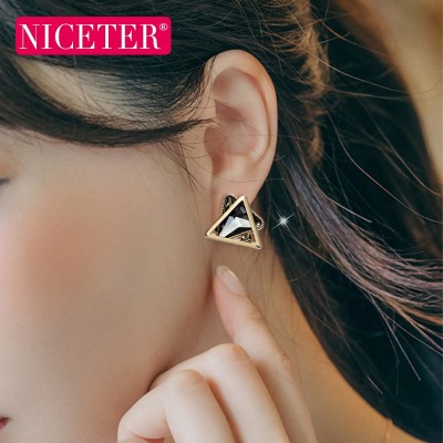 South Korea stereoscopic triangle geometry crystal earrings female temperament small earrings jewelry fashion jewelry allergy free personality