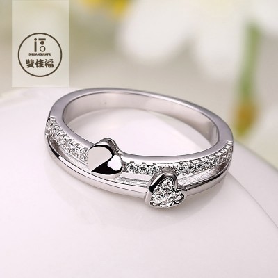 Ring female sterling silver jewelry, Japan and South Korea tide simulation finger ring heart-shaped diamond ring Valentine's day present for his girlfriend