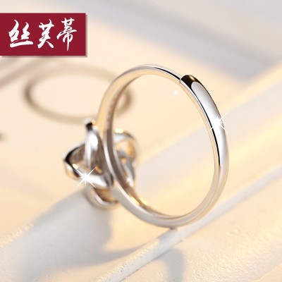 925 silver clovers crystal ring opening female Han Guochao index finger, the student individuality valentine's day gift