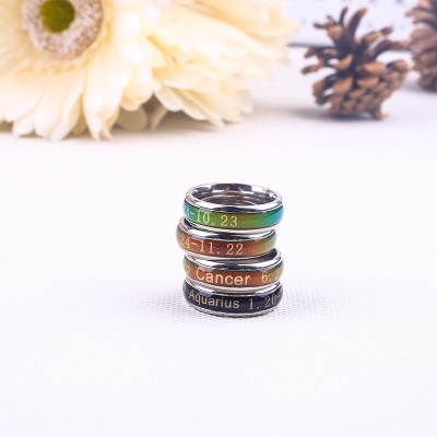 Japan and South Korea version of the zodiac body temperature change color ring Gentleman personality female single ring titanium steel couple necklace
