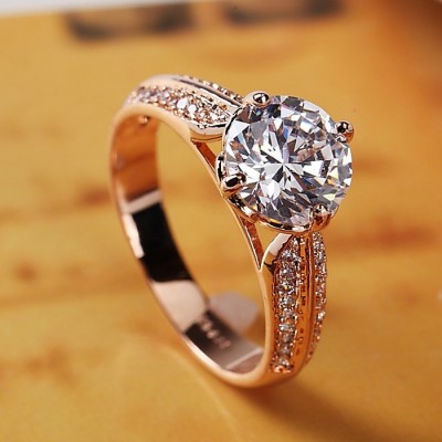 Midsummer crystal simulation female wedding ring two carat diamond ring Local tyrants four jaw micro gold with mustard
