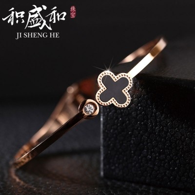 18 k rose gold contracted titanium steel bracelets bracelets female, Japan and South Korea valentine students clovers bracelets