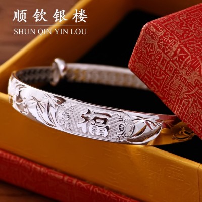Shun chin maharashtra S999 fine silver bracelet Female money longfeng everyone push-pull silver ornament bracelets to send her presents