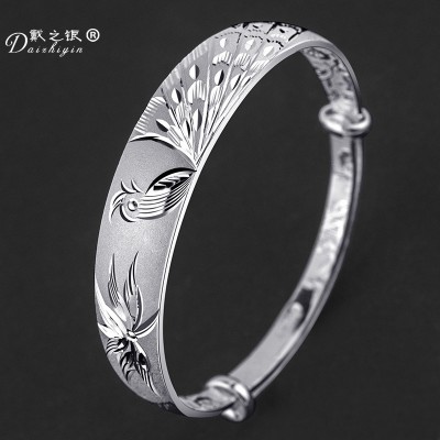 Sterling Silver Bracelet 9999 female Zuyin old solid silver jewelry to give mom send mother elders gift