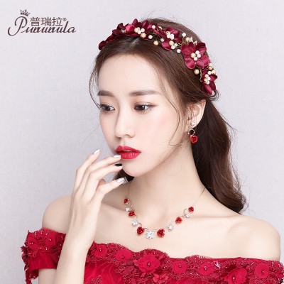 Pury Korean pull a toast to the bride clothing headwear deserve to act the role of the three suits Wedding tiara red wedding hair accessories