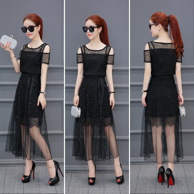 Lace Chiffon Dress Dress summer two piece  new summer dress skirt Korean temperament.