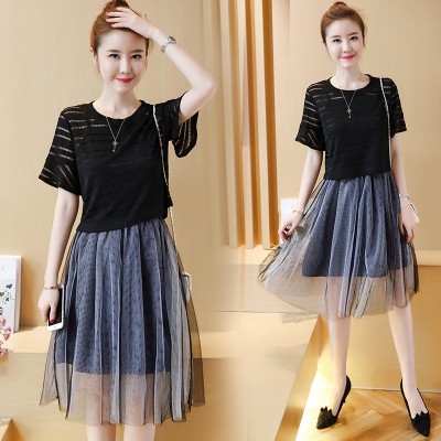 In the summer of  new women's dress code mm fat thin gauze dress fashion two piece suit skirt