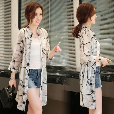 Sunscreen clothing Long Beach  New Girls Summer Chiffon cardigan sweater shawl all-match printing a thin coat of air conditioning