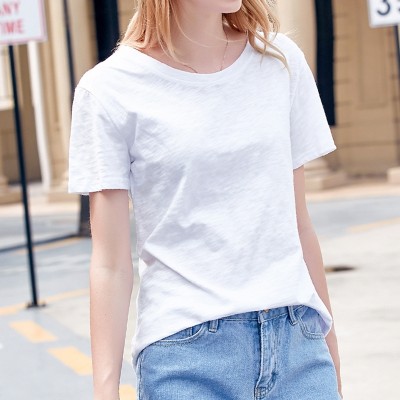 Pure bamboo cotton t-shirt female summer new  Korean women T-shirt all-match loose short sleeved white shirt