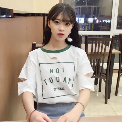 The new summer t-shirt female hole short sleeved shirt Korean tide Harajuku BF wind half sleeve clothes loose all-match students