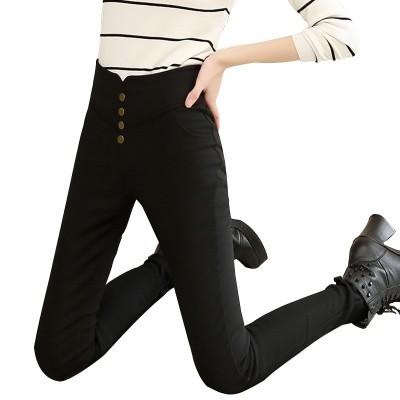 The new spring tight pencil thin feet Leggings wear high waist thin summer black female nine large code