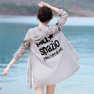 The  summer sun protection clothing all-match skin clothing in the long thin coat hooded clothing sunscreen sunscreen shirt printing loose