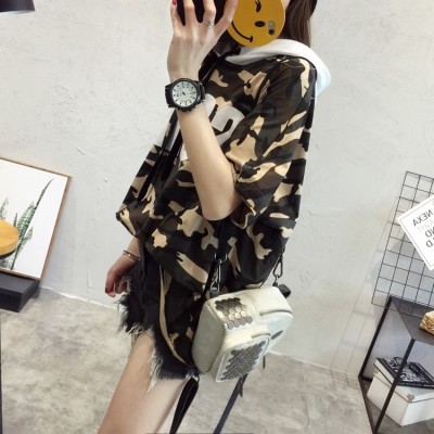 Camo short sleeved T-shirt blouse loose shirt  Korean students all-match new fashion summer clothes