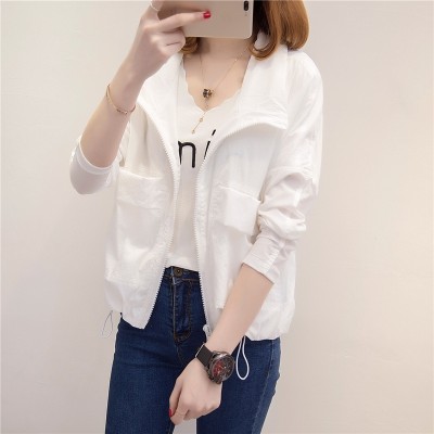 Korean summer dress loose all-match sunscreen clothing  new spring thin jacket Hooded Sweater female air conditioning
