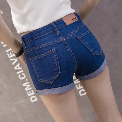 Jeans shorts, female summer waist, elastic flanging, broken holes, burrs, big yards, Korean version of slim, students shorts, female Xia