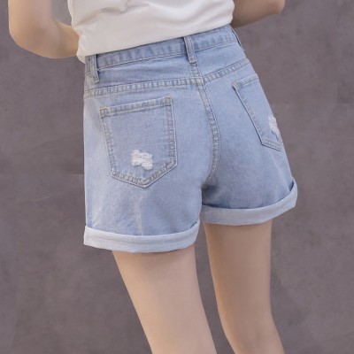  new summer denim shorts female Korean hole loose thin lipped wide leg pants students short pants tide