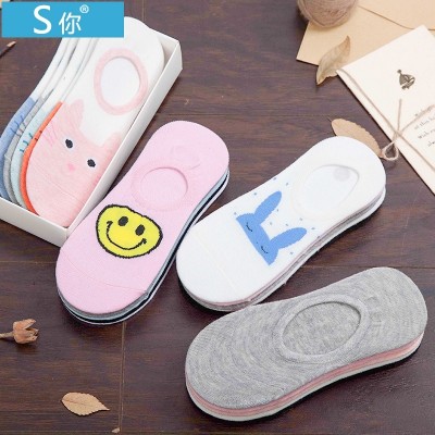 Socks, ladies, socks, socks, low cotton, summer thin, shallow Korean invisible socks, silicone slip, cute