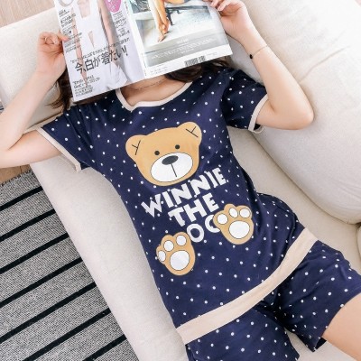 Pajamas female summer cotton short sleeve shorts, summer ladies leisure loose two sets, summer cotton suit suit