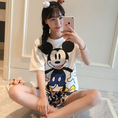 Summer pajamas, summer suit, short sleeve home wear, female Korean Summer Edition, cartoon girl cotton pajamas two sets