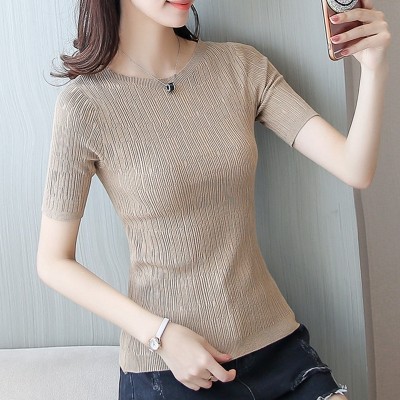 Collar short sleeved short sleeve shirt female head thin sweater sleeve T-shirt slim half sleeve silk knit in summer