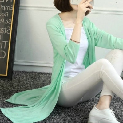  new summer thin cardigan in the long sleeve knit sweater loose seven air conditioning coat size female sunscreen
