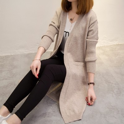 Long sweater coat women sweater cardigan  autumn new dress coat all-match loose.