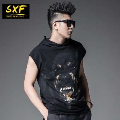 SXF Shengxi a short sleeved summer  tide male Hooded Vest sleeveless T-shirt printing tide brand men's T-shirt