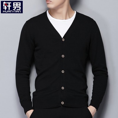 Spring and autumn Knit Cardigan Jacket Mens pure male thin sweater collar cardigan sweater slim V male tide
