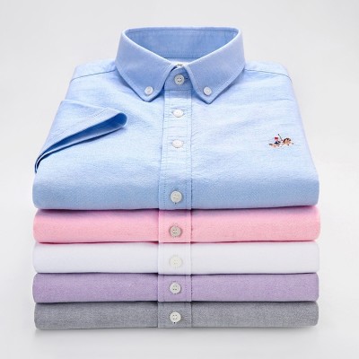 European Paul men's short sleeve shirt, summer white casual comfortable shirt, cotton Oxford slim color sweater